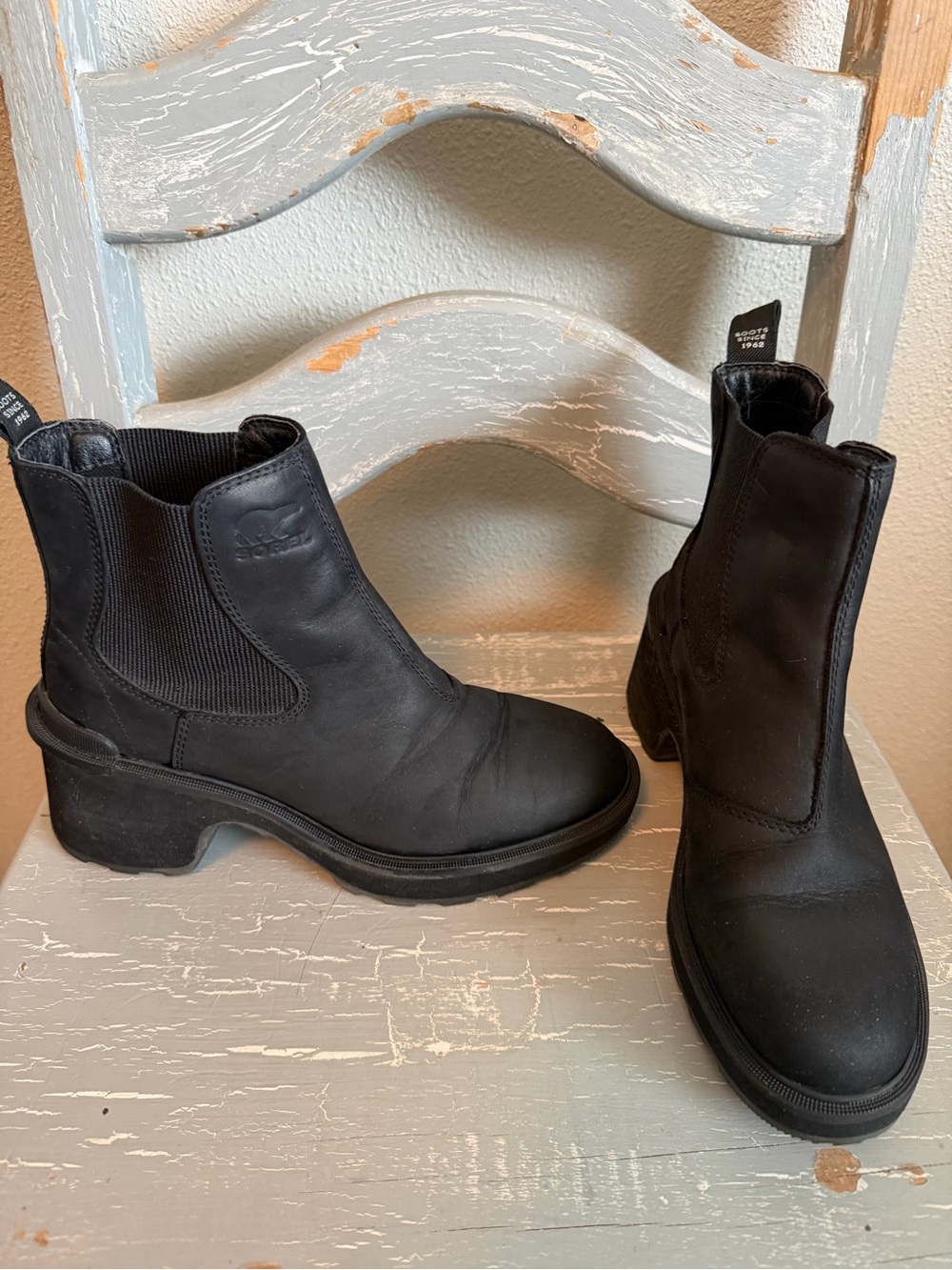 Sorel Black Slip-On Chelsea Booties with Polar Bear Logo
